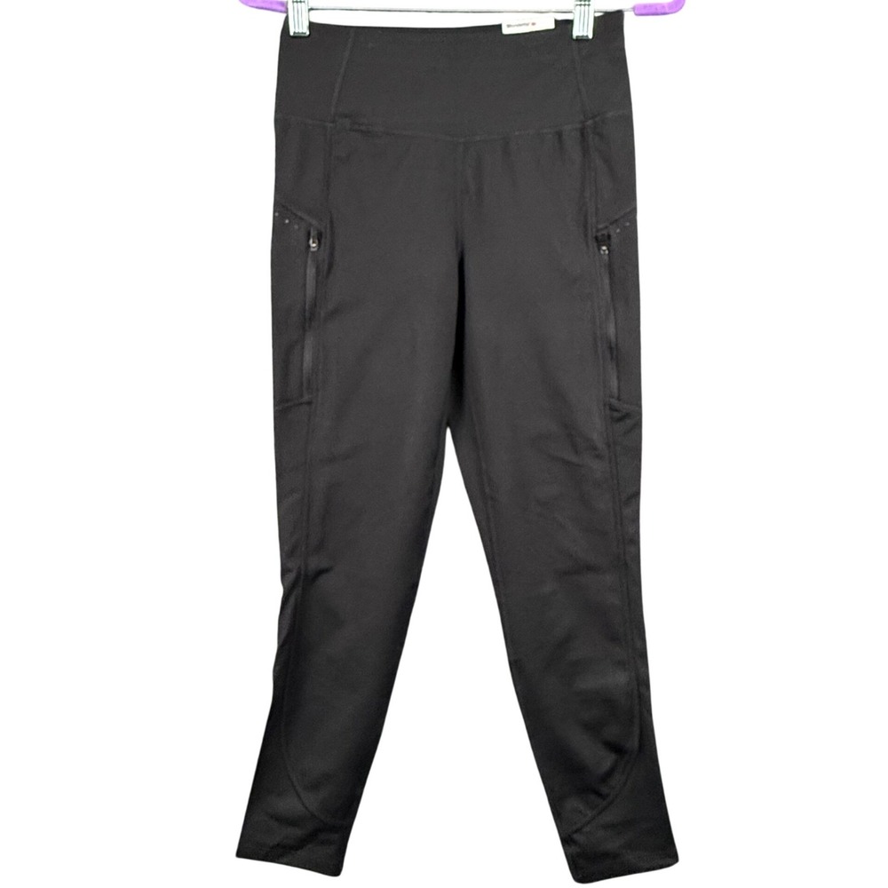 NEW Womens Small Athletic Cropped Legging Reflective‎ Black Zip Pocket Gorpcore